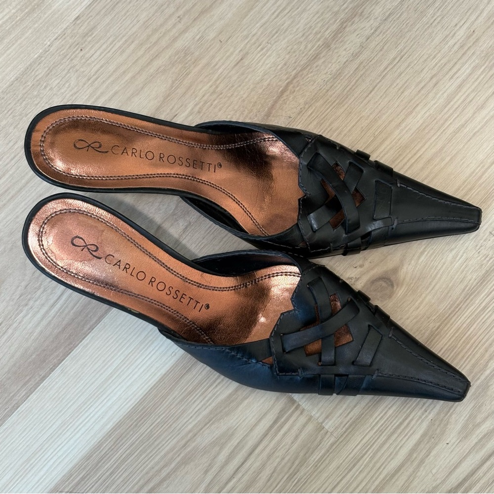Elegant Black Leather Mule Carlo Rossetti Vintage Size 6.5